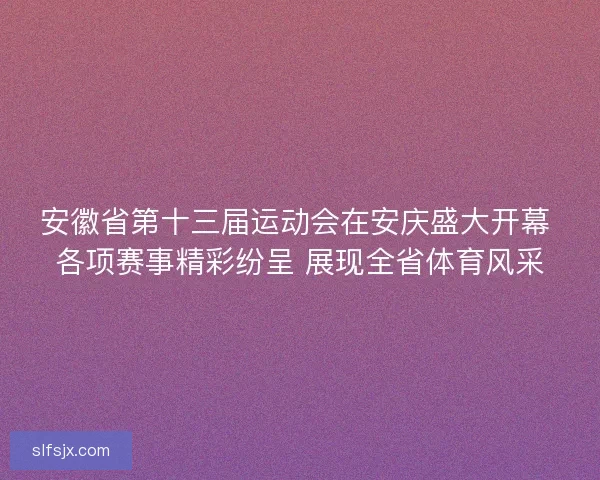 安徽省第十三届运动会在安庆盛大开幕 各项赛事精彩纷呈 展现全省体育风采